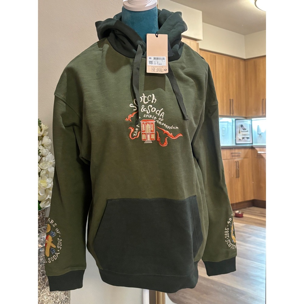 Scotch & Soda Mens Spirit of Amsterdam Embroidered Hoodie Green 182373 SP24 M - Picture 2 of 9